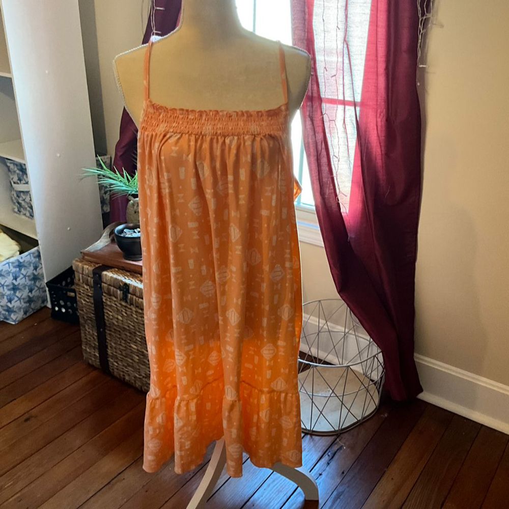 Joyspun Plus Size 3X Orange Sleeveless Smocked Neck Chemise Women's Nightgown